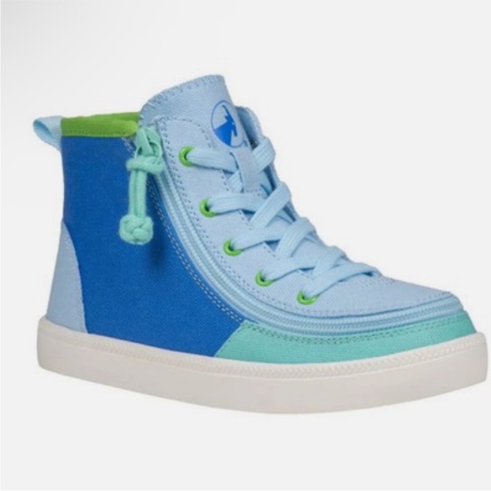 Billy brand Kids Light Blue High-Top Sneakers with Green Trim